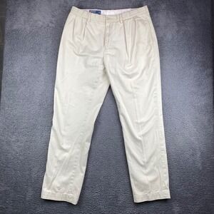 Polo by Ralph Lauren Ethan Pants Mens 36x34 Beige Pleated Cotton Casual‎ Chino